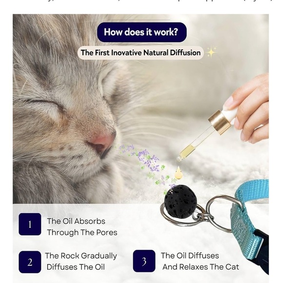 Essential Oil Lava rock Cat Calming Collar for cat - Picture 2 of 5